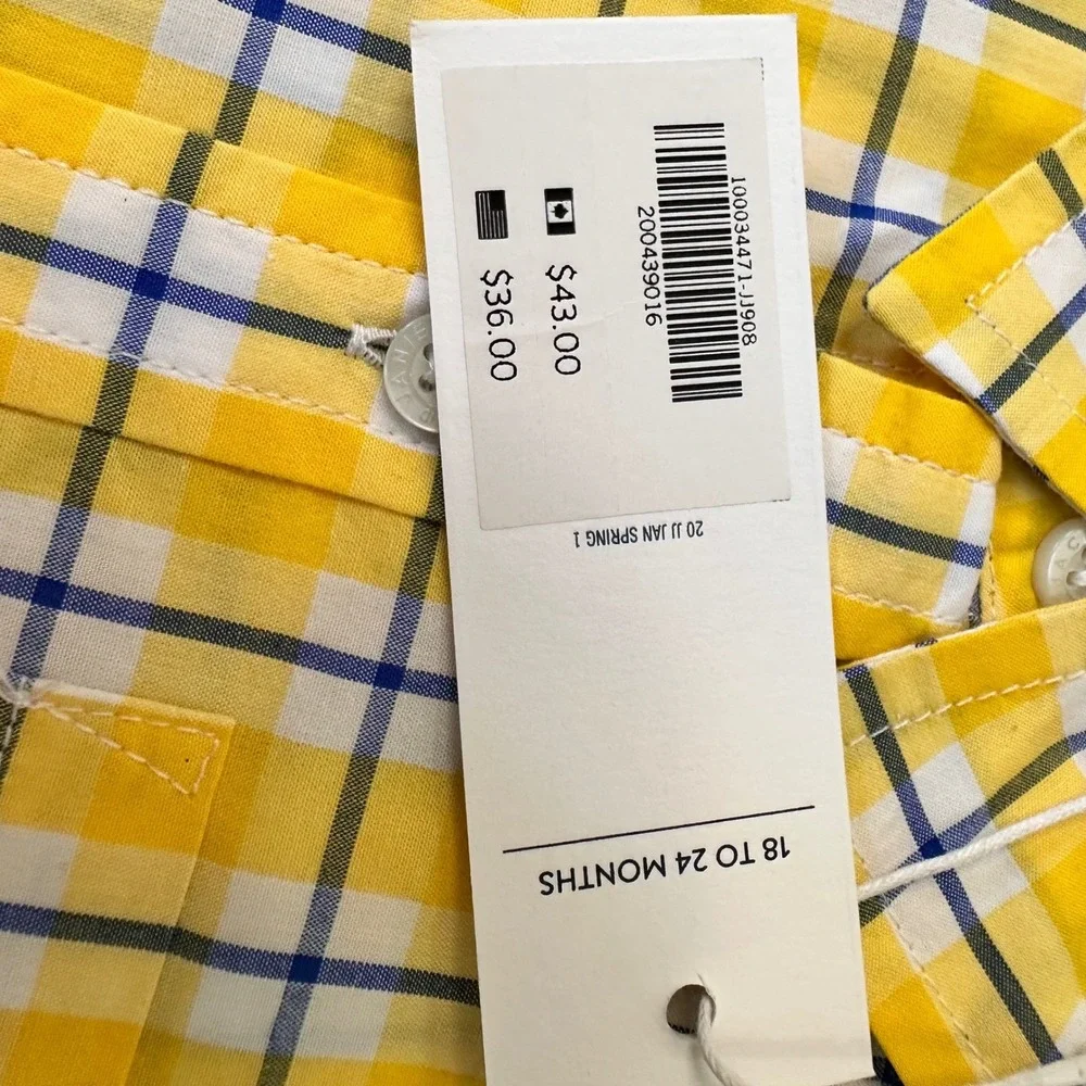 Janie and Jack Cuffed Button Down Plaid‎ Yellow Blue White Boys 18-24 Months NWT